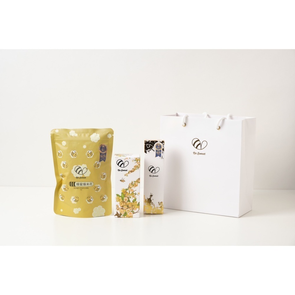 【彩蜂園】10月活動限定組 (附提袋)蜂蜜爆米花/包+蜂蜜羊羹90g/條 +100%天然單一龍眼蜂蜜220g乙罐