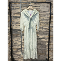 法式披肩碎花長裙-綠色