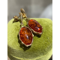 925銀天然琥珀耳環