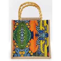 竹柄手提多彩仙人掌麻布包 - 時尚與自然的完美融合