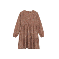 秋季必備！優雅棕色印花長袖連衣裙，隨時隨地驚艷全場！