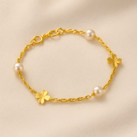 黃金四葉草珍珠手鍊 - 幸運與優雅的完美結合，為您帶來美好祝福
