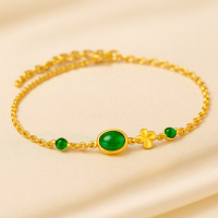 黃金綠玉手鏈：四葉草幸運符，天然寶石時尚魅力之選