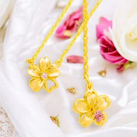 黃金櫻花項鍊 - 優雅浪漫的18K黃金與粉色寶石完美結合