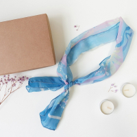 雪紡窄版多用途絲巾18×90cm/清晨在地極的相遇-羽毛版