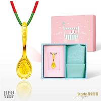 吉富珠寶銀樓-真愛密碼新款【一生好命金湯匙 - 金鋼配墜子 &amp; 擺件 圍兜兜禮盒】→※下標前請先詢問當日價格※