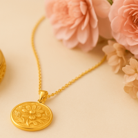 黃金花朵吊墜項鍊 - 優雅自然的黃金飾品，提升您的獨特魅力